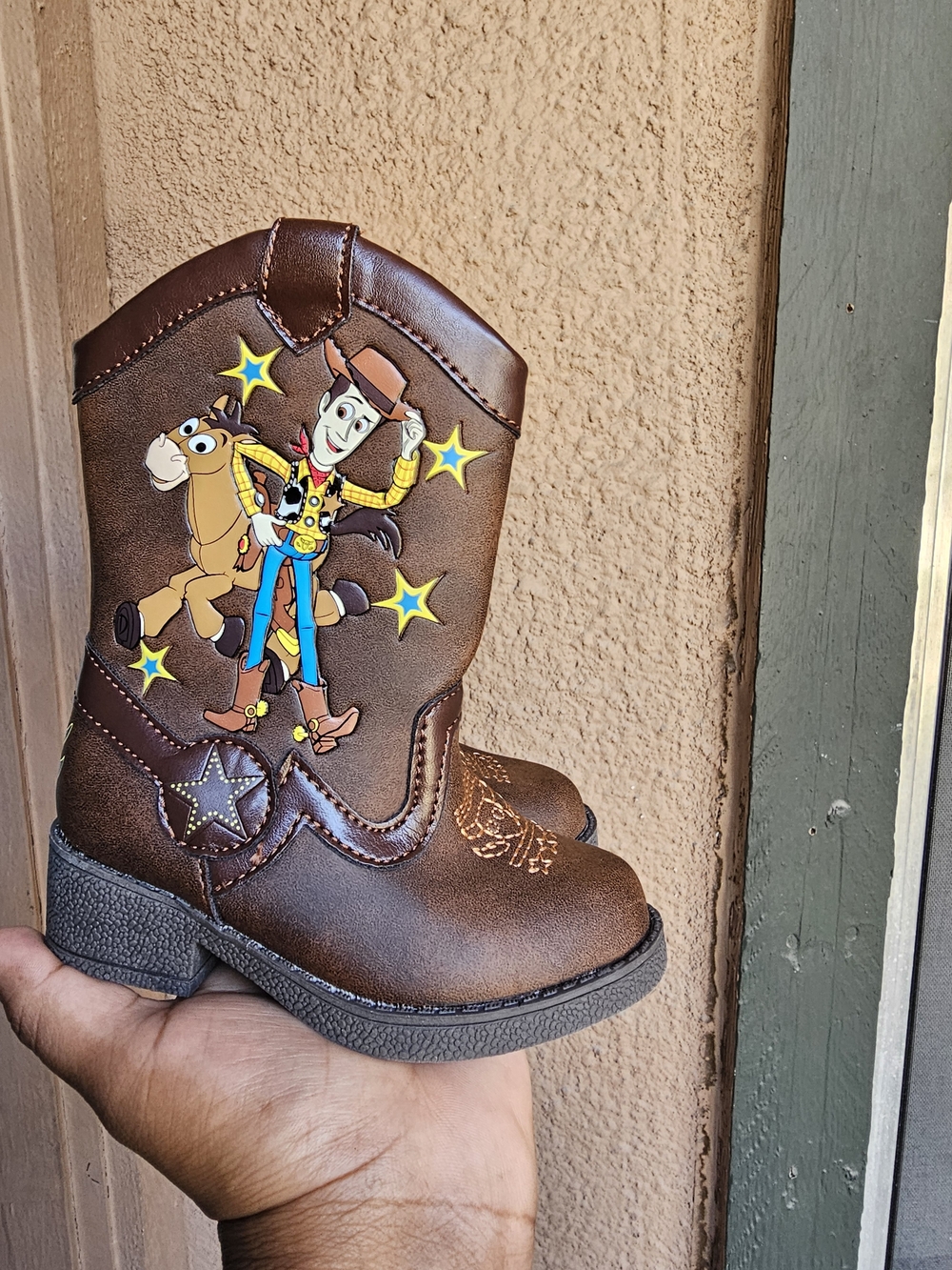 Disney Brown Kids Cowboy Boots with Woody and Yellow Star Accents